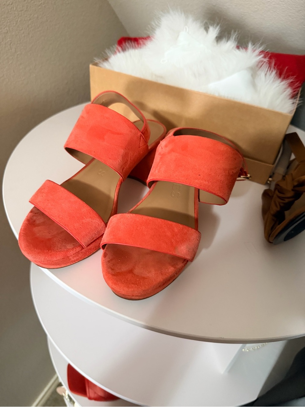 AEROSOLES Coral Suede Chunky Heel Sandals with Gold Buckle - Picture 4 of 6